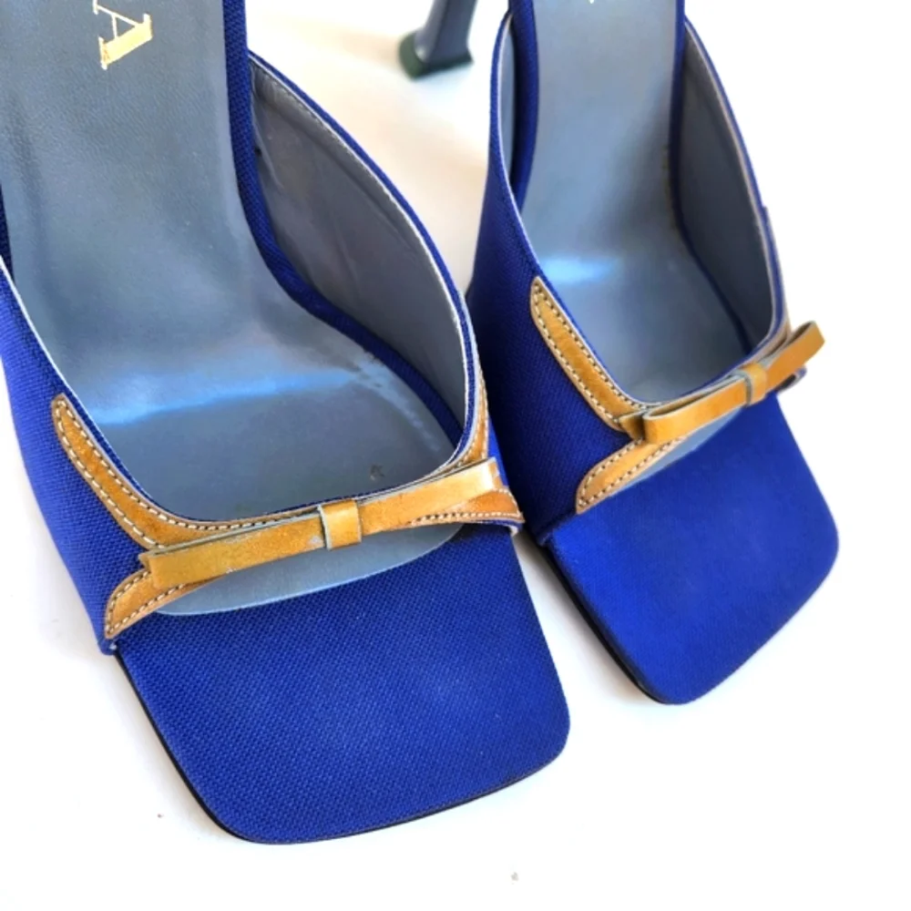 NIB Prada Vintage 90s Canvas Heel With Bow - Picture 5 of 7